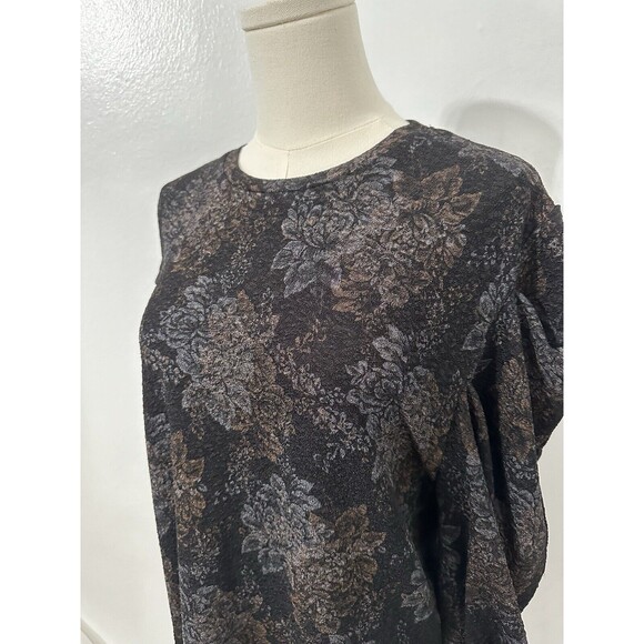 Zara Trafaluc S/S 18 Black Metallic Floral Print Puff Sleeve Top Womens Blouse - Picture 2 of 12